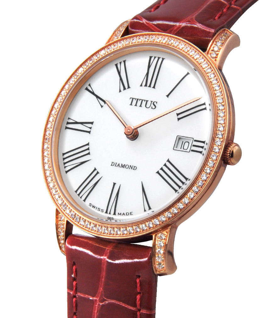 Fair Lady瑞士製兩針日期顯示鱷魚皮鑽石錶 W06-02751-003