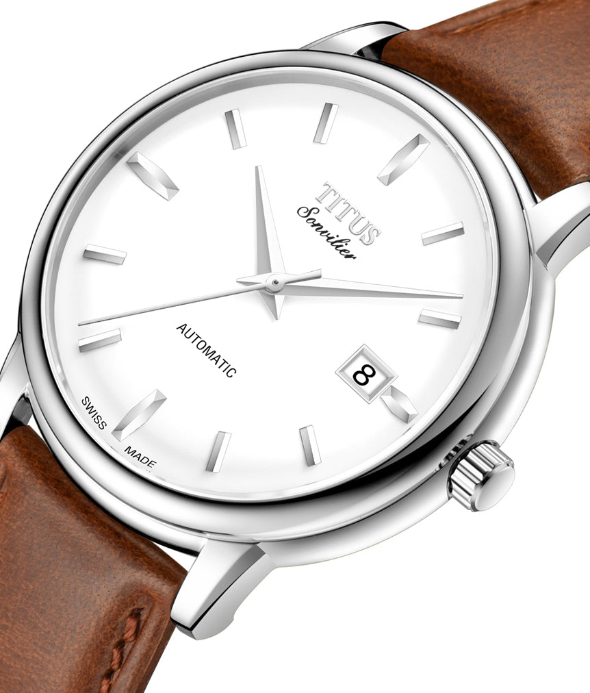 Sonvilier Swiss Made 3 Hands Date Mechanical Leather Watch W06-02939-005