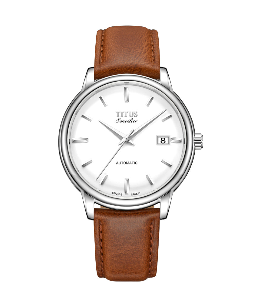 Sonvilier Swiss Made 3 Hands Date Mechanical Leather Watch W06-02939-005