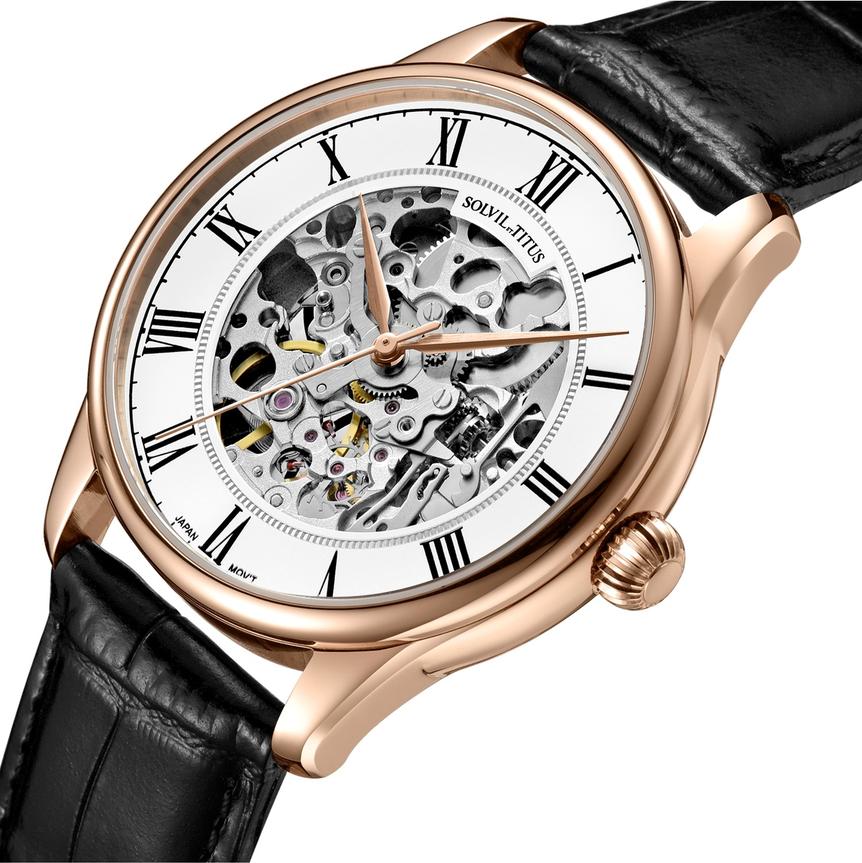 Classic三針鏤空自動機械皮革腕錶 W06-03309-002