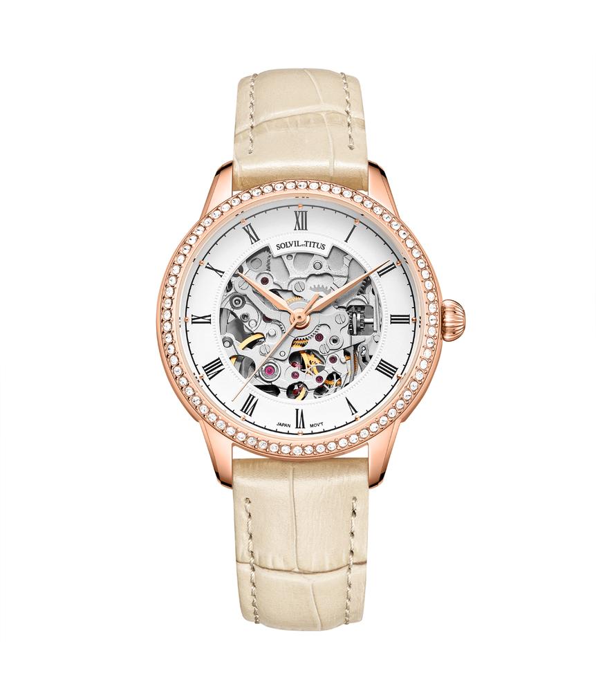 Classic 3 Hands Skeleton Mechanical Leather Watch W06-03311-006