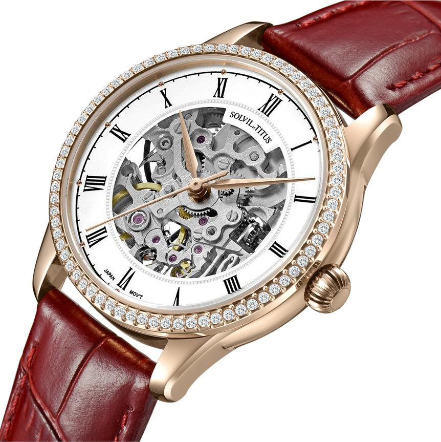 Classic 3 Hands Skeleton Mechanical Leather Watch W06-03311-005