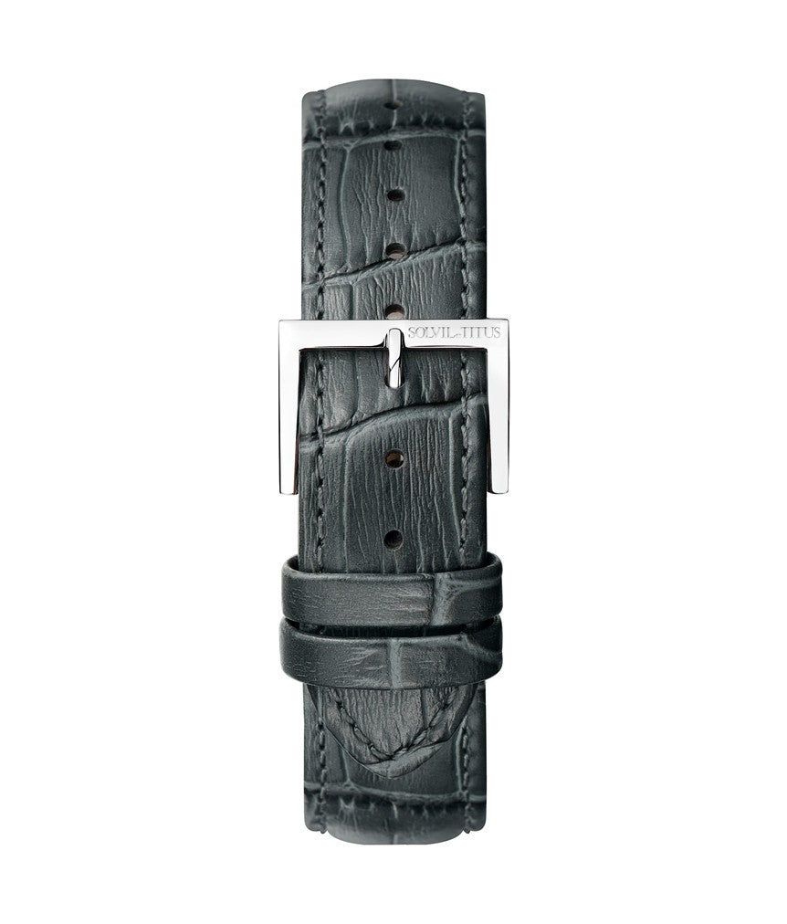 20mm Charcoal Grey Croco Pattern Leather Watch Strap T06-012-05-021