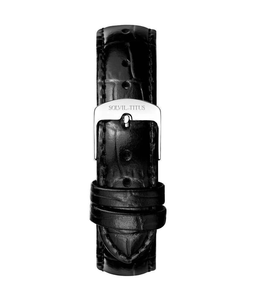 18mm Black Croco Pattern Leather Watch Strap T06-033-03-011