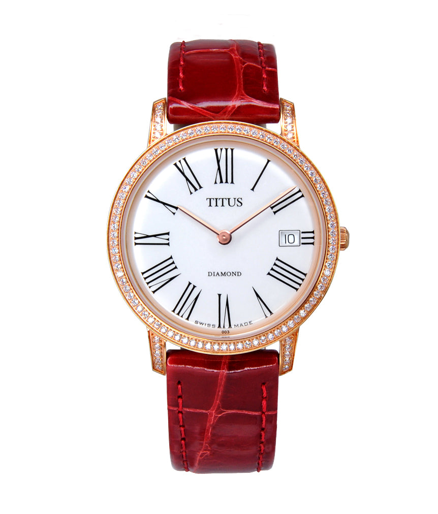 Fair Lady Swiss Made 2 Hands Date Quartz Alligator-skin Diamond Watch W06-02751-003
