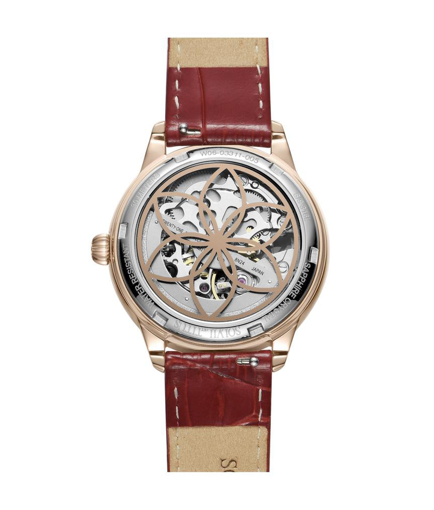 Classic 3 Hands Skeleton Mechanical Leather Watch  W06-03311-005